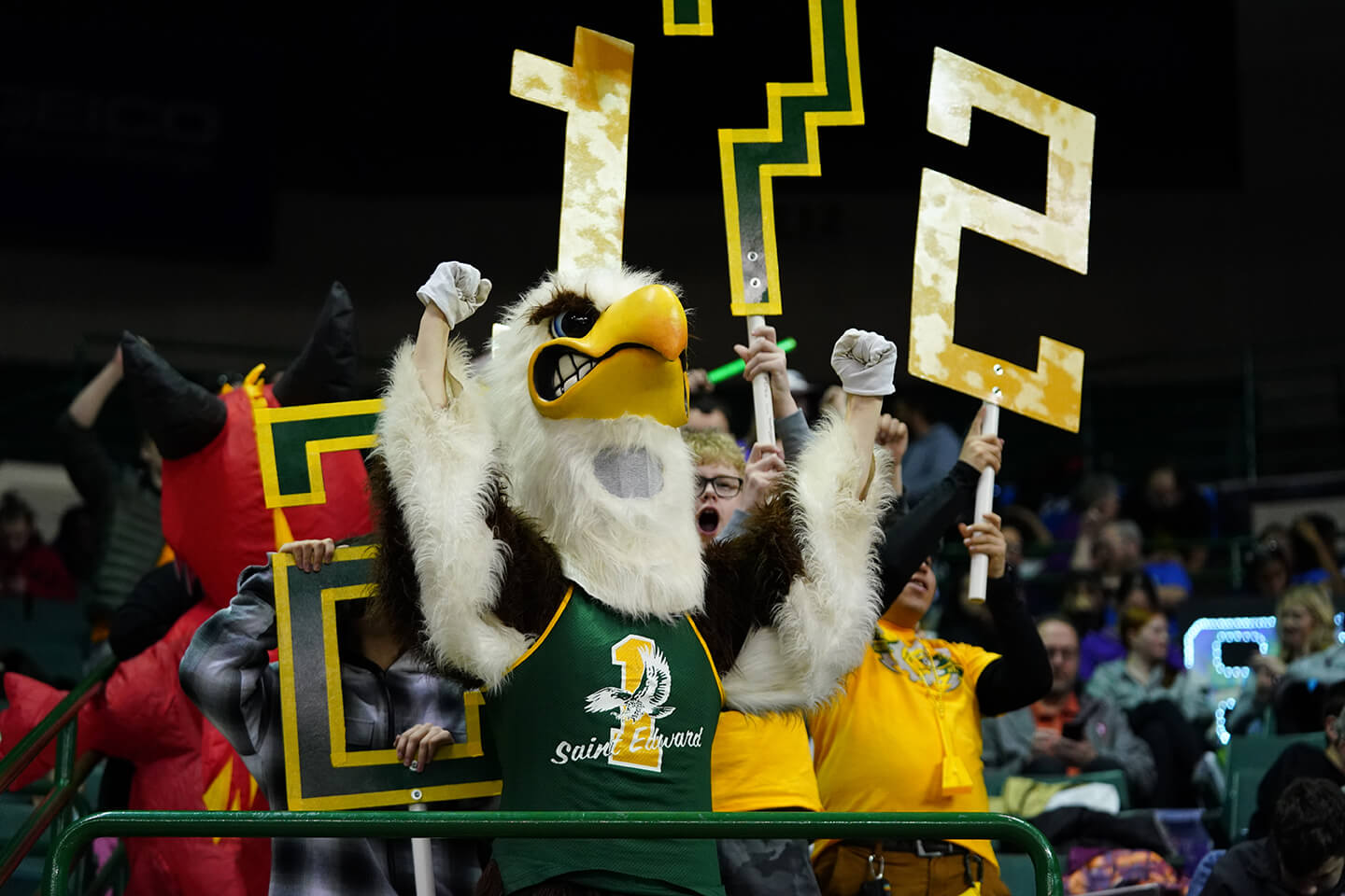 st. edward high school's eagle mascot at a robotics competition